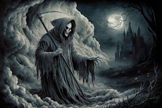 create a dark art illustration for album covers and more