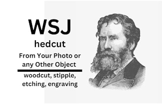 do wsj hedcut ai headshot stipple portrait, woodcut, , etching, and engraving