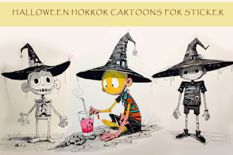 draw halloween horror cartoons for sticker