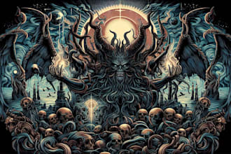 draw detailed dark art and heavy metal horror illustration