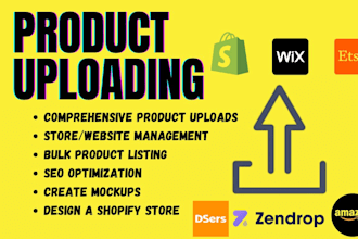 upload product to shopify woocommerce ecwid ebay amazon etsy listing data entry