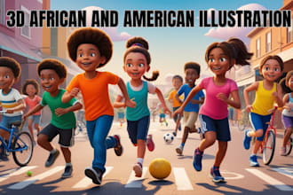 design 3d american african children illustrations children story book kid story