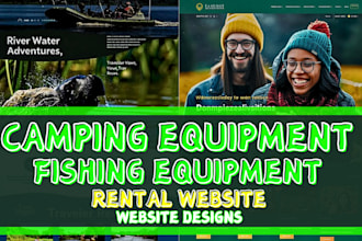 design fishing equipment rental website, camping equipment rental website