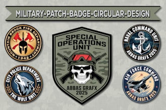 design patch, badge, sticker, military, army, tactical, skull, and circular logo