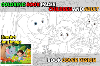 kids coloring book pages adult and children illustration line art