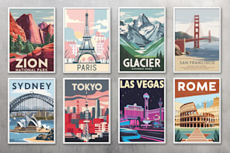 design modern vintage print ready travel poster