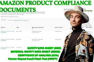 provide sds, msds, coa, hript documents for amazon approval