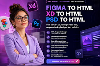 turn figma to HTML, xd to HTML, PSD to HTML, responsive website