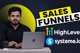 build landing page, sales funnels in gohighlevel, systeme io