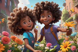 draw african american children book illustration in 3d style