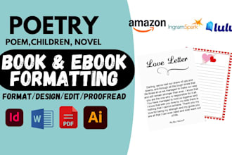 design, format poetry book, poem novel, self help non fiction upload amazon kdp