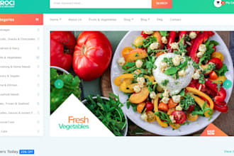 build organic food website grocery shopify store, vegetables, fruit, nut website