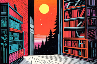 create niche colorful linocut and woodcut book illustrations