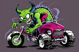 draw monster in rat fink, kustom kulture style