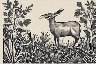 illustrate botanical and animal linocut illustration