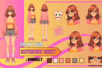 draw stunning vtuber reference sheet oc sheet anime expression sheet concept art