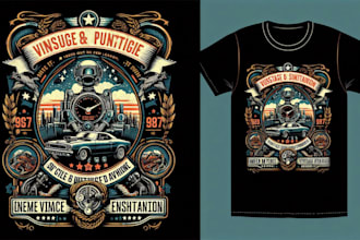 make a linocut vintage t shirt design for brands
