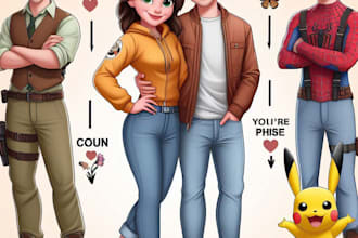 customized you in disney cartoon couple portrait