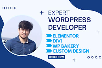 design a wordpress website using divi, wpbakery, elementor