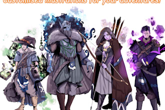 draw your custom rpg fantasy character art,party ded, oc, game concept