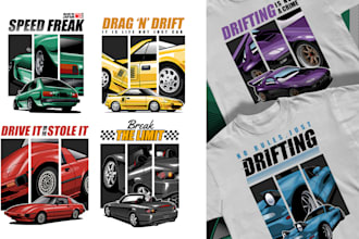 do japanese automotive illustration for tshirt design