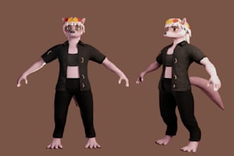 model and rig a 3d character, vrchat avatar, furry vrc avatar, vtuber model