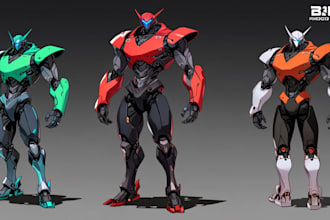 do anime style mecha robot illustrations