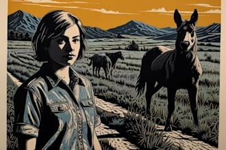 draw a custom portrait in linocut style