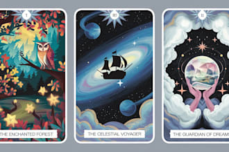 create a tarot card game art, oracle card illustrations, tcg, zodiac design