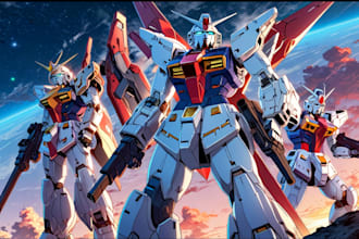 draw gundam, transformer, robot, armor, mecha illustration for you