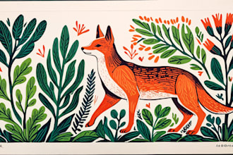 illustrate botanical and animal linocut illustration