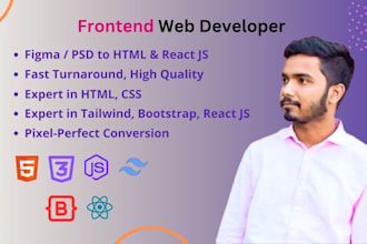 expert frontend developer figma PSD to HTML react tailwind CSS