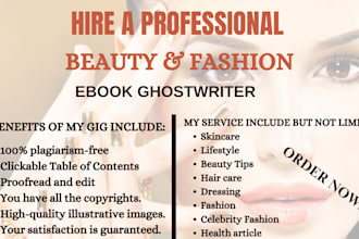 ghostwrite 30,000 words beauty and fashion ebook, skincare, beauty tips