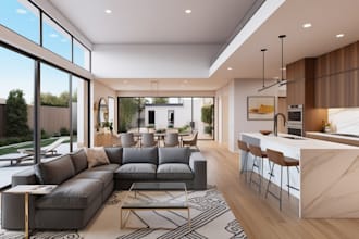 create stunning 3d interior kitchen rendering, 3d interior bedroom rendering