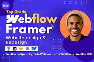 design or develop webflow website design, figma to webflow framer website fix