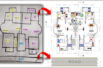 draft PDF to autocad drawing for house plans floor plan
