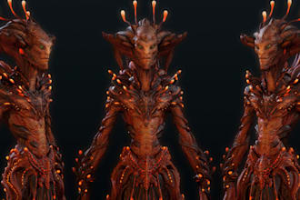 3d character modeling, 3d monster dragon creature alien or lowpoly retro style