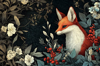 draw an animal and botanical illustration