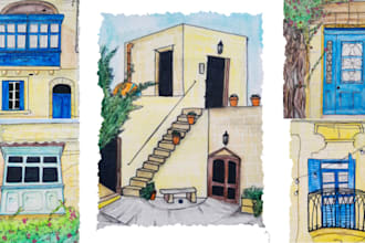 hand draw architectural sketches for interior exterior and landscape design