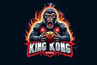 create modern kingkong, gorilla, head, animal mascot logo for your company
