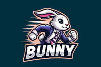 creative bunny, rabbit, racing, animal, gaming mascot logo  in 12 hours