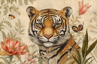 draw an animal and botanical illustration