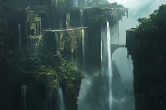 draw environment concept art, fantasy worlds