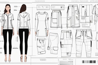 do fashion apparel tech pack technical flat sketch design