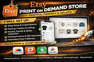 setup etsy pod store setup using printful, printify, gelato shopify integration