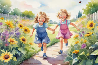 do whimsical watercolor children story picture book illustration, cover design