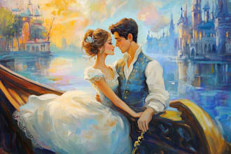 draw you cute lovely disney couple portrait