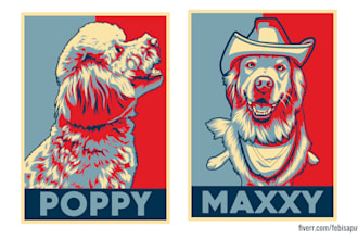 draw dog,cat or pet potrait into hope poster pop art
