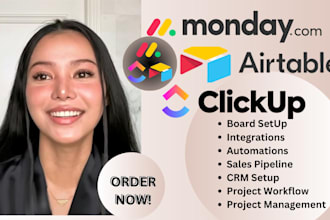setup, customize workflow, automate monday com crm make com clickup asana notion