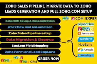 migrate data from any CRM to zoho, manage zoho sales pipeline, leads generation